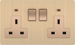 Double 13A 250V 3 Pin Socket with 2 Switch with 2 Neon