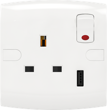 13A 250V 3 Pin Socket with Switch with Neon with USB